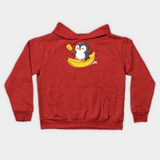 Cute Penguin On Banana Canoe Kids Hoodie